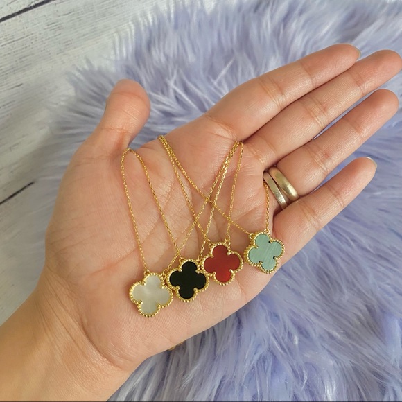 Four leaf Clover Necklace in Gold Finish 100% Sterling Silver - Picture 7 of 12